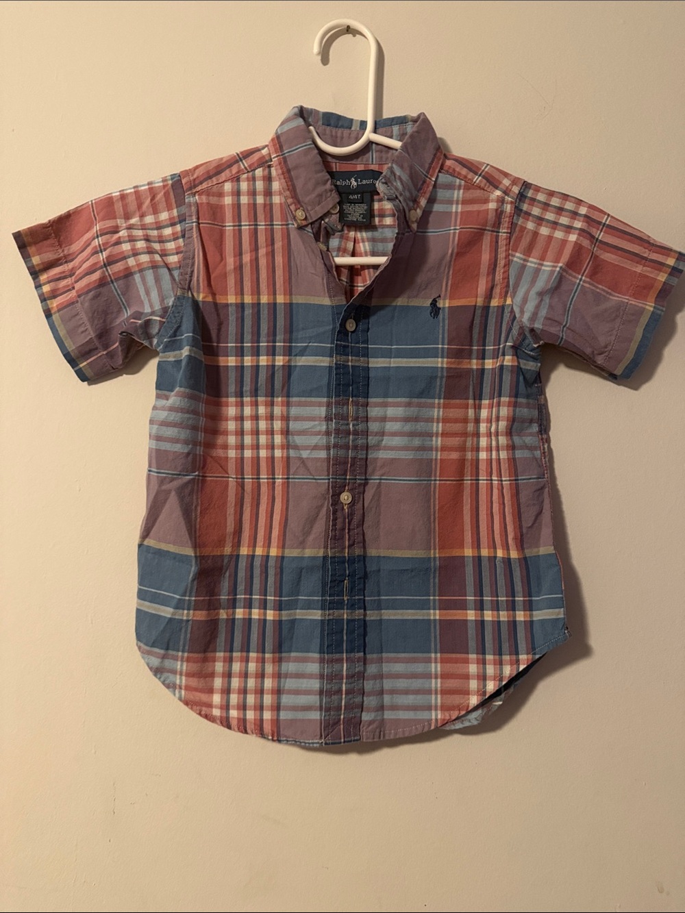 Ralph Lauren Short-Sleeve Plaid Button-Down Shirt - Blue & Red & Yellow